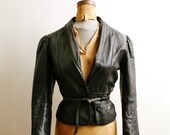 Vintage 1980s Fitted Black Leather Blazer Jacket / Womens 12 / Wilsons Leather
