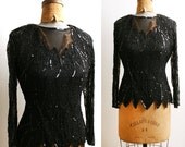Vintage 1980s Sequins and Beads Sheer Blouse