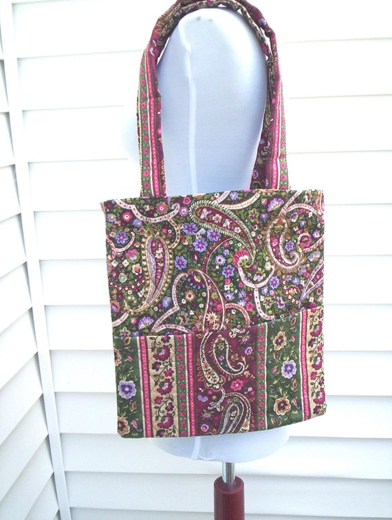 Items similar to Paisley Tote Bag in Quilted Floral Print Cotton on Etsy