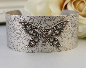 Flutterby,Bracelet,Cuff,Silver Bracelet,Cuff Bracelet,Bracelet,Silver,Antique Bracelet,Wedding.Handmade Jewelry by valleygirldesigns.