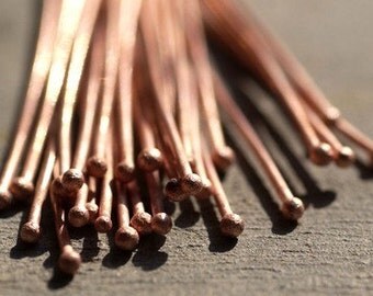 Handmade Copper Ball Headpins 24 gauge - 2 1/4 inch long - 57mm - 25 pieces
