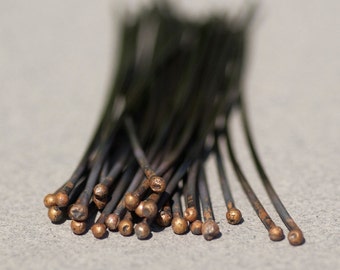 Handmade Gunmetal Black Ball Headpins 18 gauge - 2 1/4 inch long - 55mm - 25 pieces