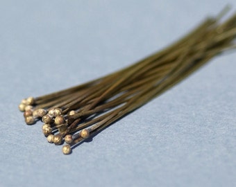 Handmade Brass Ball Headpins 22 gauge - 2 1/4 inch long - 55mm - 25 pieces