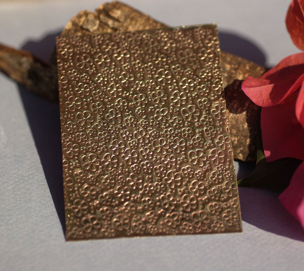 Bronze Texture Metal Sheet Daisys Pattern 24g 3 x 2 1/4
