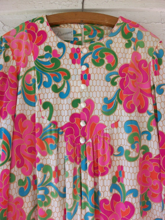 Maxi Tent Dress ... Psychedelic Floral Neon Pink ... Medium