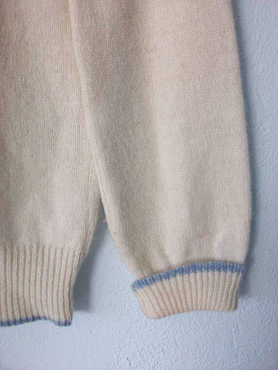 Vintage Monogram Sweater ... 1970's Cream Wool ... Medium