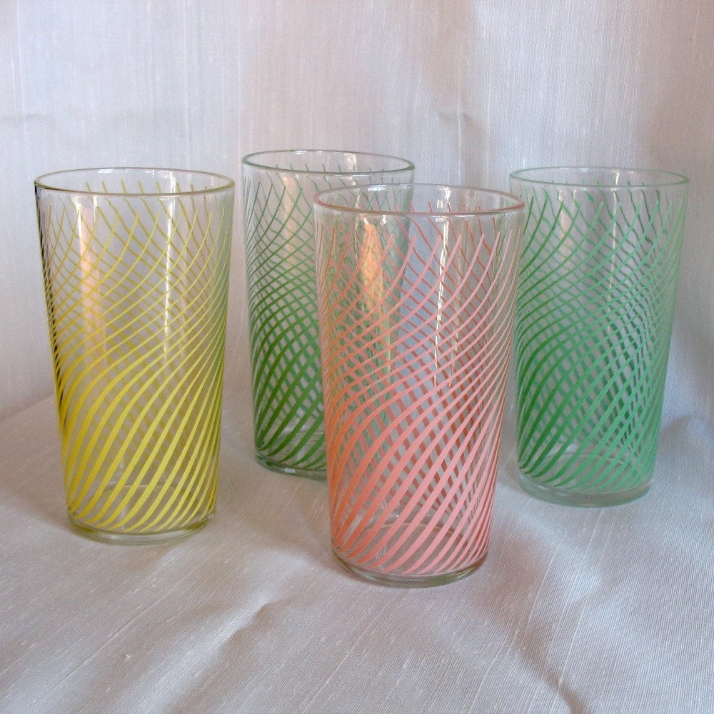 Four Pastel Colored Vintage Drinking Glasses