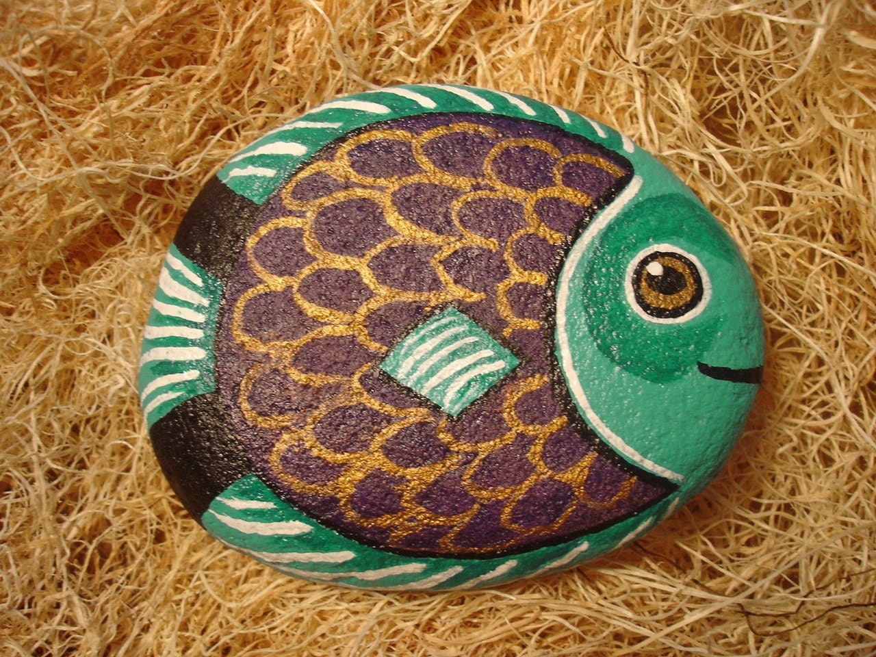 hand painted river rock fish