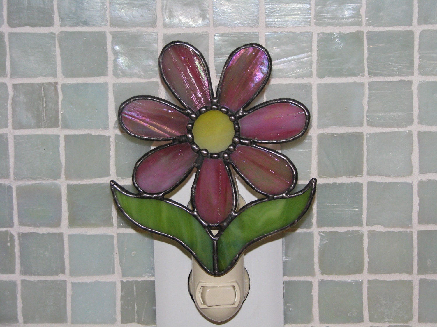 Pink Stained Glass Flower Night Light