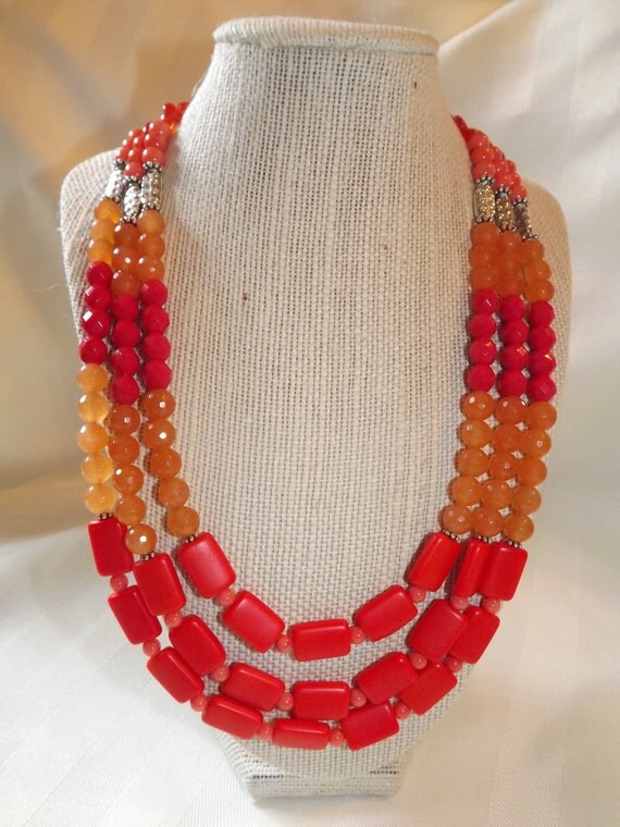 Items similar to Jade and Coral Necklace on Etsy