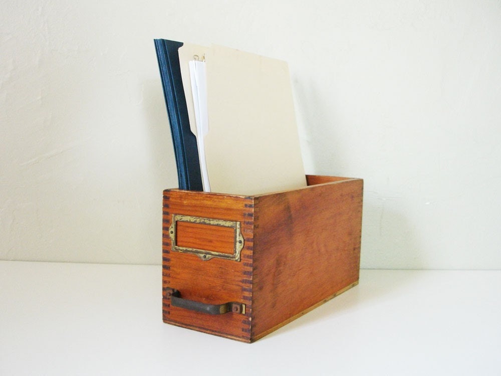 vintage wooden file box