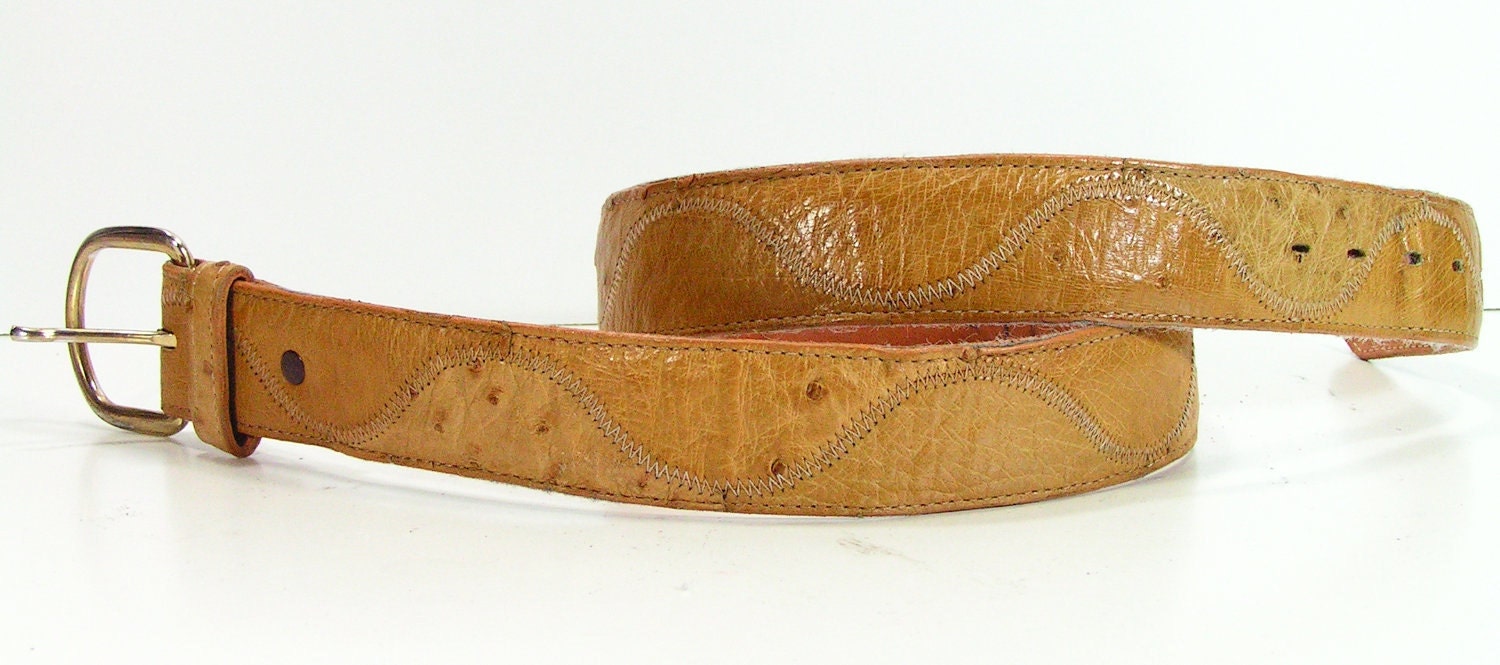 western belt tan mens 32 ostrich skin cowboy cowgirl leather