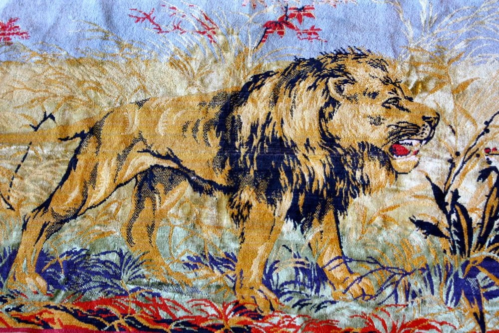 Large Colorful Vintage Lion Tapestry Panel