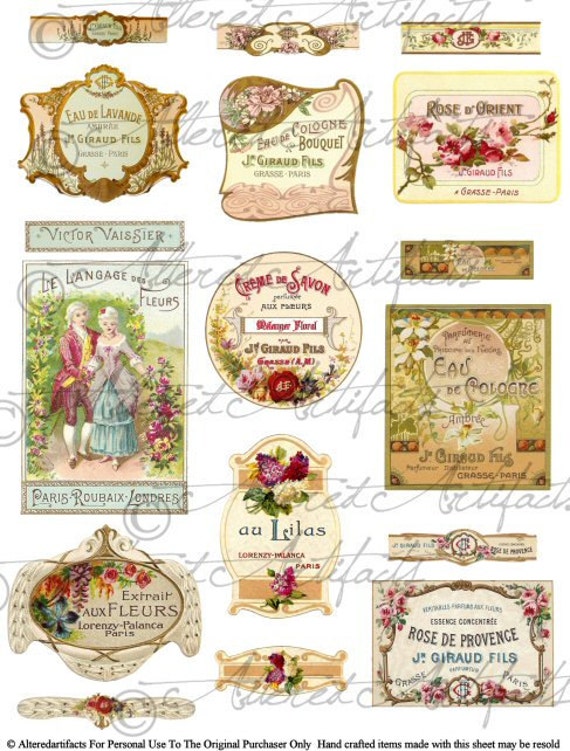 printable vintage french perfume labels digital bottle labels