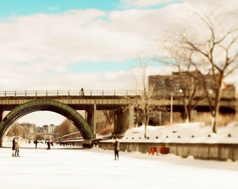 Ottawa Photography, Skating, Winter, Rideau Canal, Travel Photography, Large Wall Art, White, Blue, Brown, Winterlude