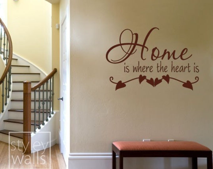 Vinyl Lettering Vinyl Wall Decal, Home is Where the Heart is Wall Decal, Quotes Wall Decal, Home Decor Wall Decal, Lettering Wall Decals