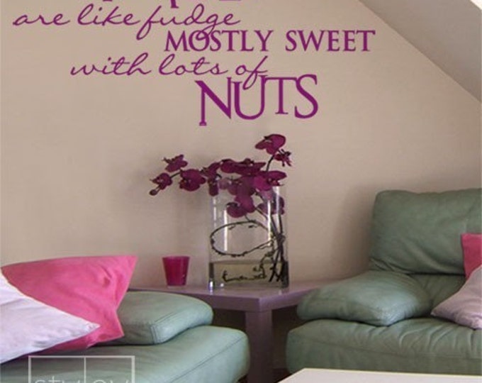Families are Like Fudge Mostly Sweet with Lots of Nuts Wall Quote Vinyl Lettering, Wall Quote for Home Decor Wall Decal