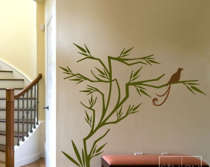 Branch and Birds Wall Decal, Branch Wall Sticker, Bird on Branch Japanese Style Wall Decal for Home Living Room Decor