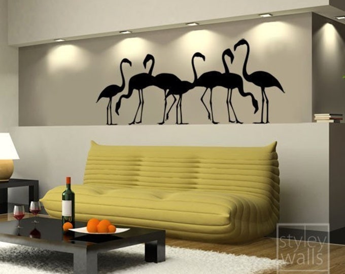 Flamingos Wall Decal, Flamingos Wall Sticker for Home Office Living Room Wall Decor, Safari Flamingos Wall Decal, Tropical Birds Wall Decal