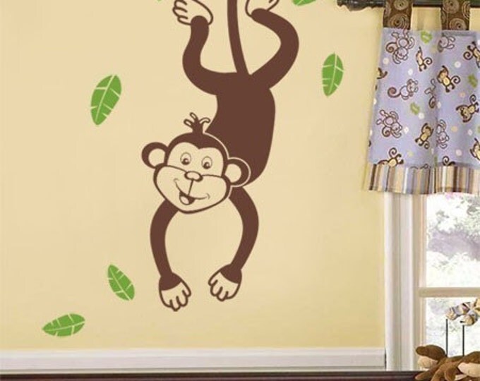 Monkey and Branch Wall Decal, Monkey with Branch Wall Sticker, Jungle Wall Decal Sticker, Monkey and Tree Wall Decal for Kids Room Nursery
