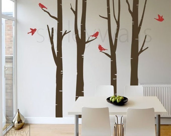 Birch Trees Wall Decal Winter Trees Wall Decal Birds GIFT BIRDS Vinyl Wall Decal, Wall Art decor, Tree Wall Decals, Nursery Children decor