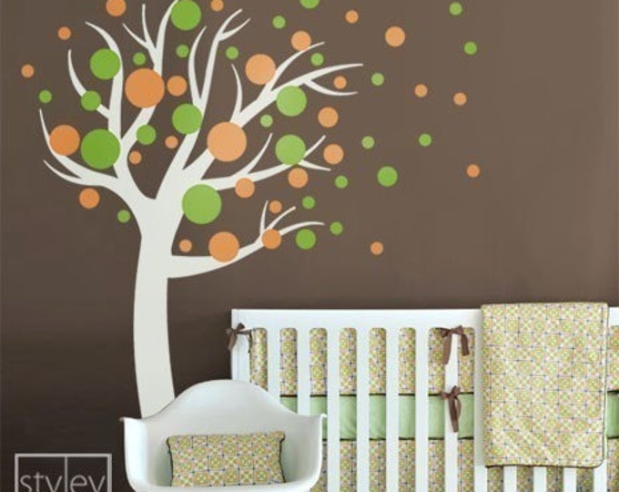 Polka Dots Tree Wall Decal, Polka Dots Wall Decal, Circles Wall Decal for Nursery Decor, Baby Room Wall Decals, Polka Dots Sticker Decor