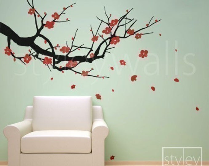Cherry Blossom Branch Wall Decals, Branch Nursery Wall decals, Plum Sakura Tree Wall Decal, Cherrom Blossom Tree Home Decor, Cherry Branch