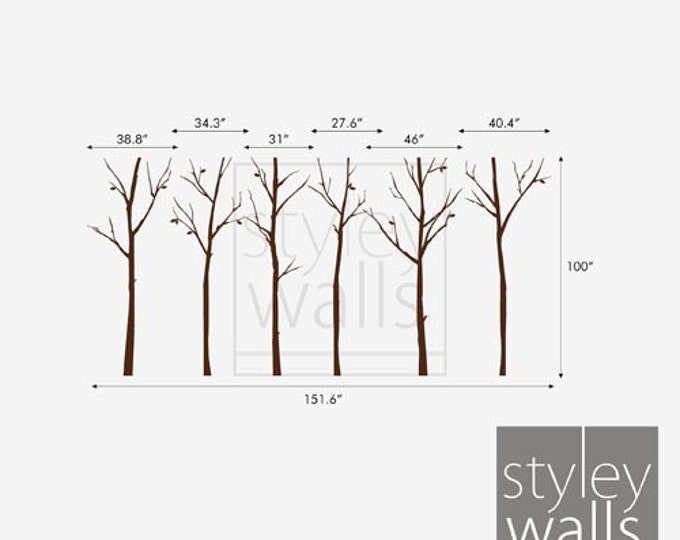 Tree Wall Decal, Forest Winter Trees Wall Decal Stickers Set of 6 Vinyl Wall Decal Home Decor Room Decor Office Living Room Wall Decal
