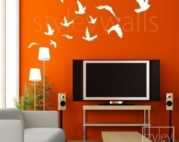 Flying Birds Wall Decal, Birds Wall Sticker, Flying Birds Set of 12 Vinyl Wall Decal for Office Home Decor Room Art, Flying Birds Sticker