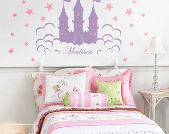 Castle Wall Decal, Fairy Princess Castle Personalized Wall Decal for Girls, Castle Sticker Decal for Nursery Baby Room Decor Wall Art
