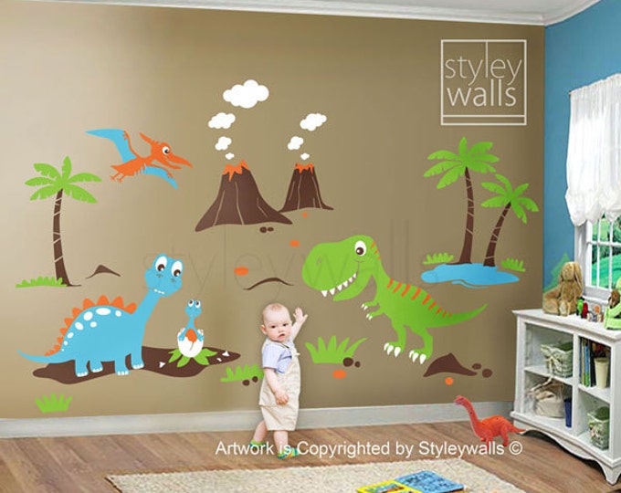 Dinosaurs Wall Decals ,Dino Land Wall decal, Dinosaurs Wall Sticker HUGE Set Children Nursery Kids Playroom Wall Decal Sticker Baby Room