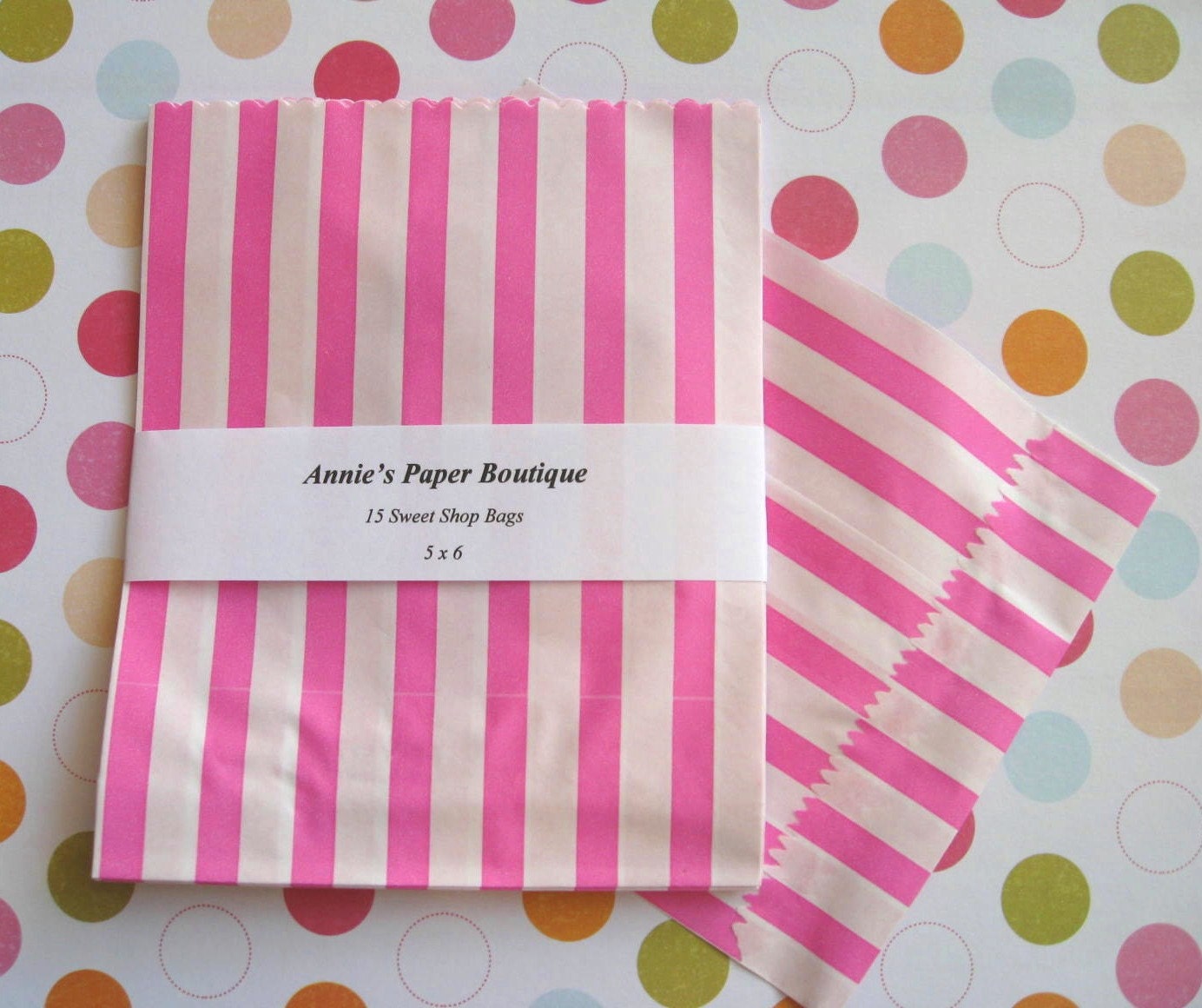 pink and white striped sweet bags