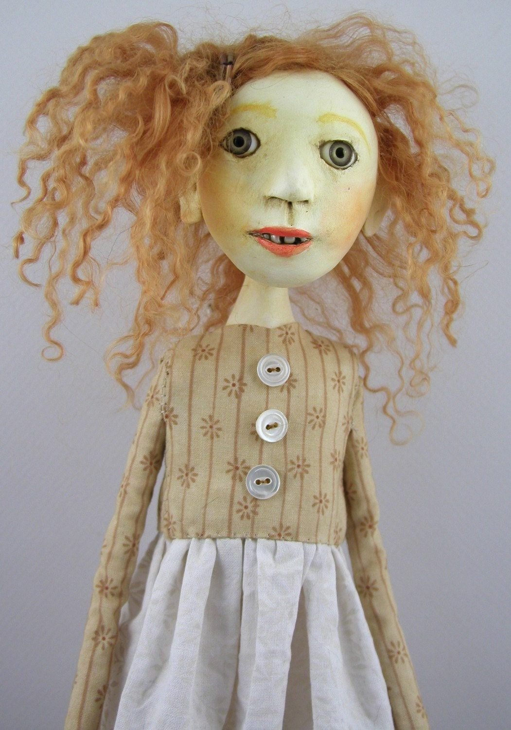 RESERVED for Peggy Contemporary Folk Art Doll Cloth Clay Curly