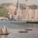 Antique 23x33 Hand-Colored Engraving Governors Island New York by Henry Papprill