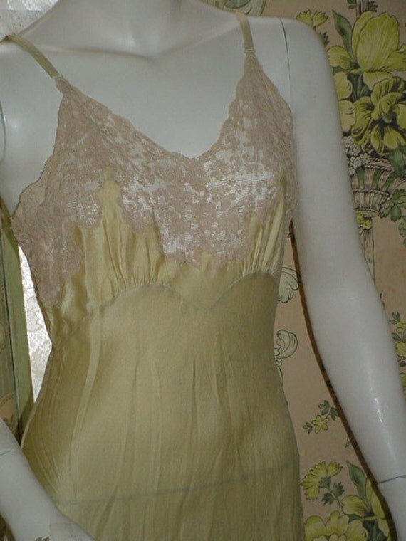 VINTAGE CHARTRUSE SILK LACE SLIP FISCHER HEAVENLY by fadedfrocks