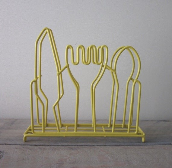 Yellow Wire Napkin Holder with Knife Fork and Spoon