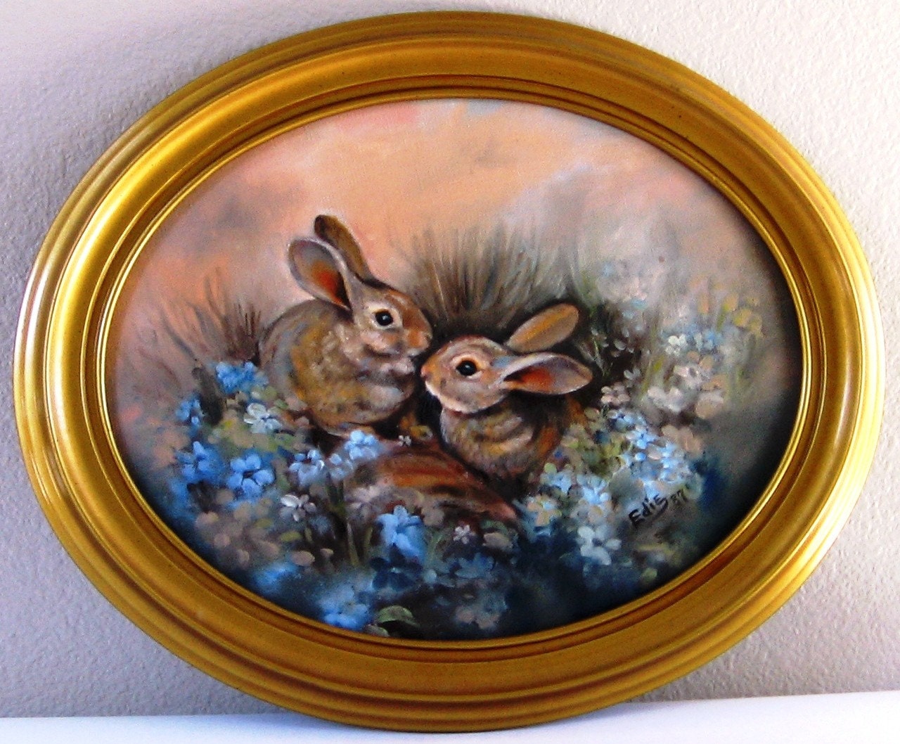 Vintage Rabbit Oil Painting