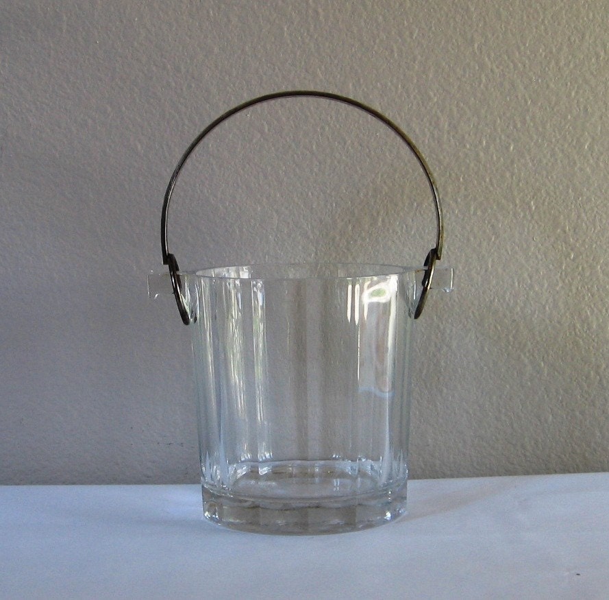 Small Glass Ice Bucket with Silverplated Handle