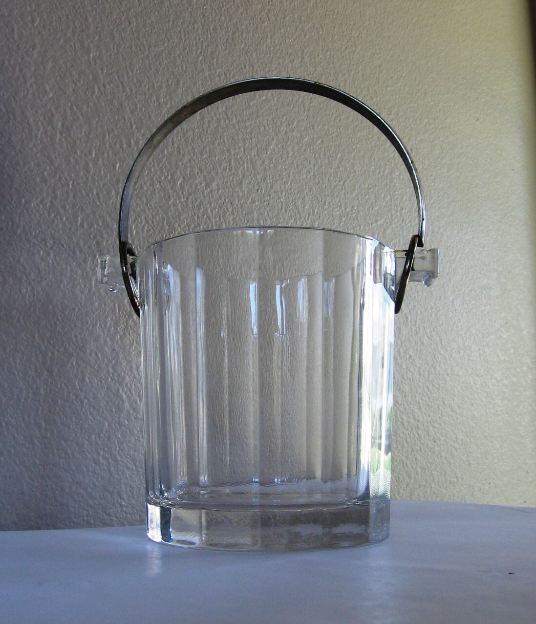 Small Glass Ice Bucket with Silverplated Handle