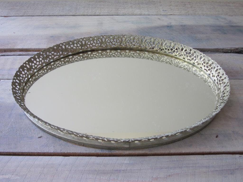 Oval Mirrored Vanity Tray with Gold Filagree with by 22BayRoad
