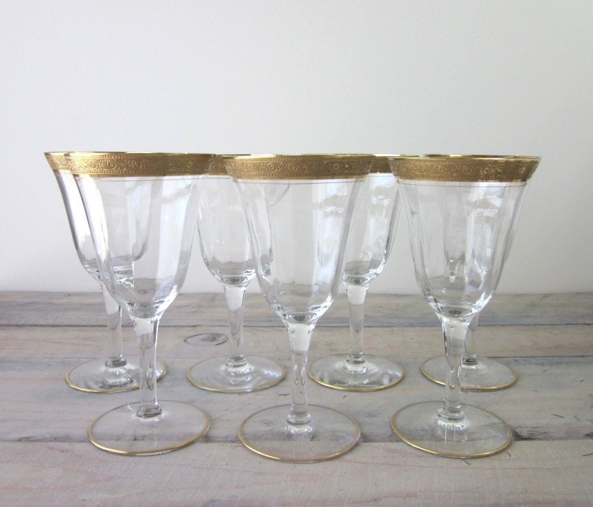 Crystal Wine Glasses With Gold Leaf Set Of Seven