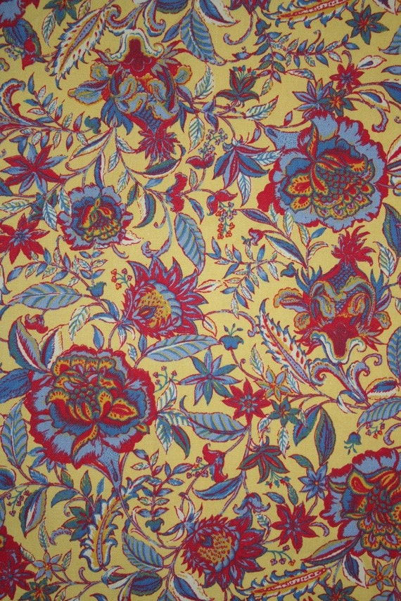 Items similar to Lovely floral upholstery fabric in yellow, red and