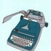 blue typewriter screen print