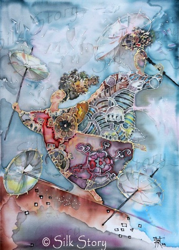 Items similar to Painting on silk Dancing in the rain on Etsy
