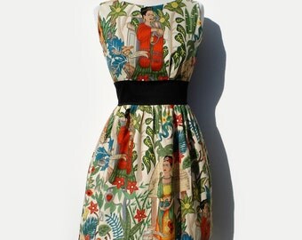 Frida Inspired Dress/ 50s Inspired Frida Dress / Mexican / Rockabilly / Boho