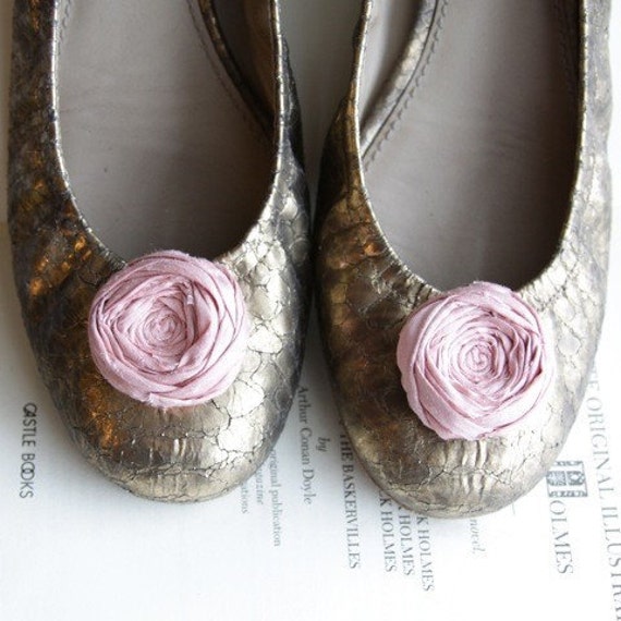 Rosette Shoe Clips Romantic Pink Silk Flower Shoe by Brydferth