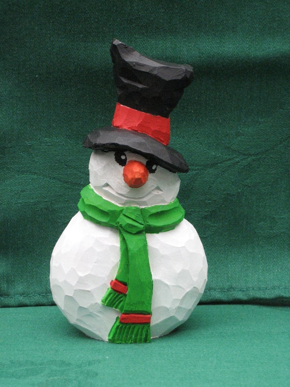 Short Happy Snowman Wood Carving by RWKWoodcarving on Etsy