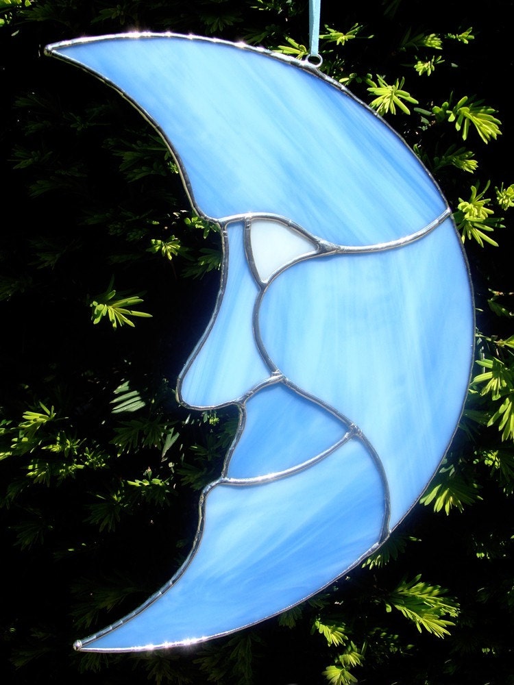 Stained Glass Crescent Man in the Moon Suncatcher