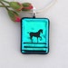 Blue Dichroic Fused Glass Pendant Necklace with Graceful Horse Decal