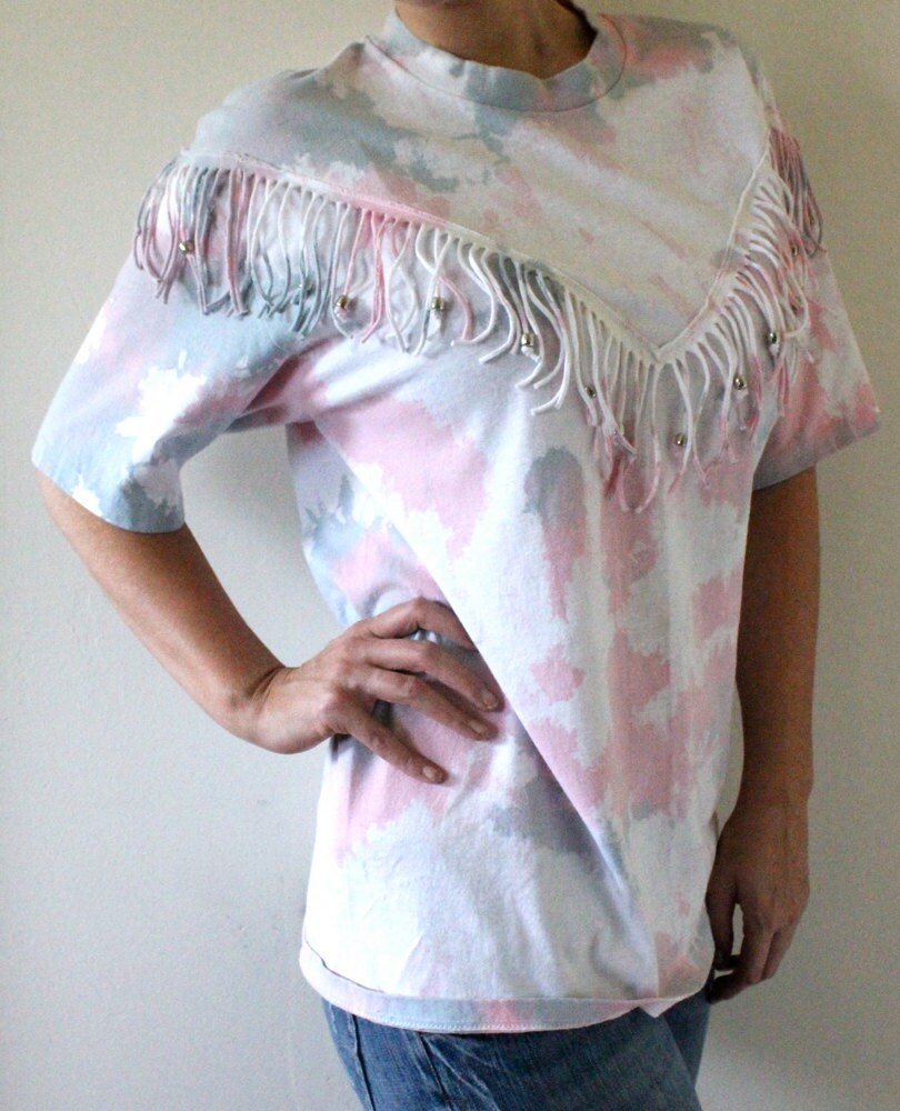 80's Hand Painted Fringe T Shirt by bumbleebuck on Etsy